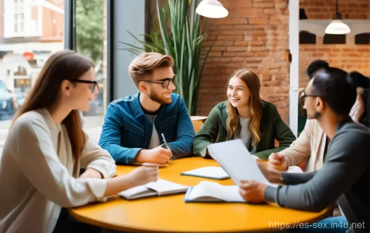 성교육과 성적 권리 보호 - **Prompt: "A diverse group of young adults (aged 18-25) comfortably engaged in an open and respectfu...