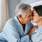 성교육과 노인의 성 - **Prompt:** A heartwarming and intimate scene featuring an elderly couple in their late 60s to early...