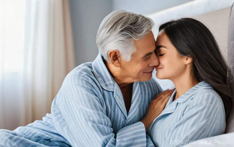 성교육과 노인의 성 - **Prompt:** A heartwarming and intimate scene featuring an elderly couple in their late 60s to early...