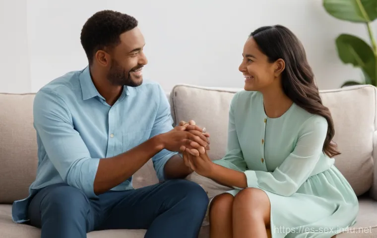 성교육과 성적 환상 - **Prompt for Consent and Communication:**
    "A diverse couple, a man and a woman in their late twe...