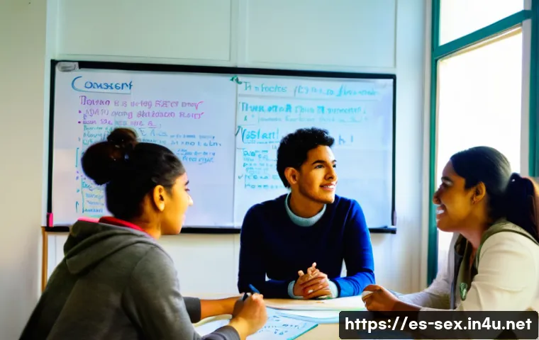 성교육 강사 자격증 - A diverse group of young Latin American educators in a bright, modern classroom setting, engaging in...