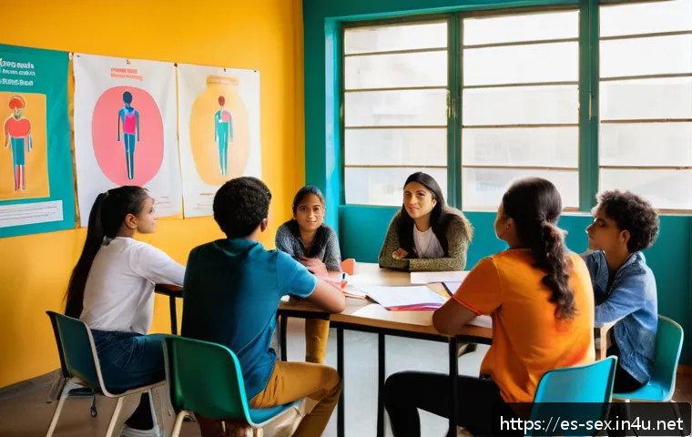 성교육과 법적 보호 - A warm and inviting classroom scene in a Latin American community center where a diverse group of te...